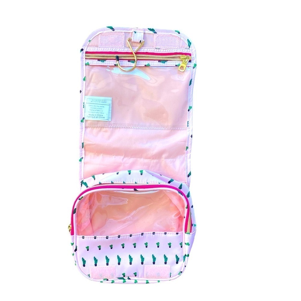 Pink Cactus Print Makeup Bag